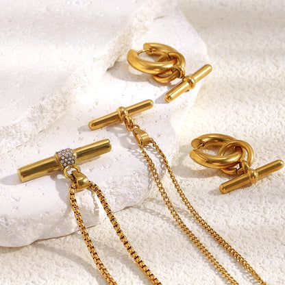 MamacitaSlay 316L Stainless Steel T-Bar Pendant Necklace Earrings Waterproof 18K Gold Plated Jewelry Women's Earrings Necklace