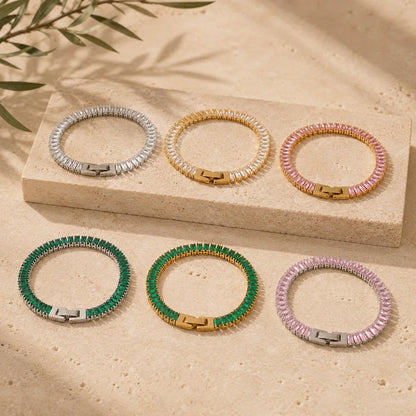 MamacitaSlay 316L Stainless Steel Baguette Zircon Bracelet 18K Gold Plated Waterproof Jewelry For Women Trend Stackable Bracelet