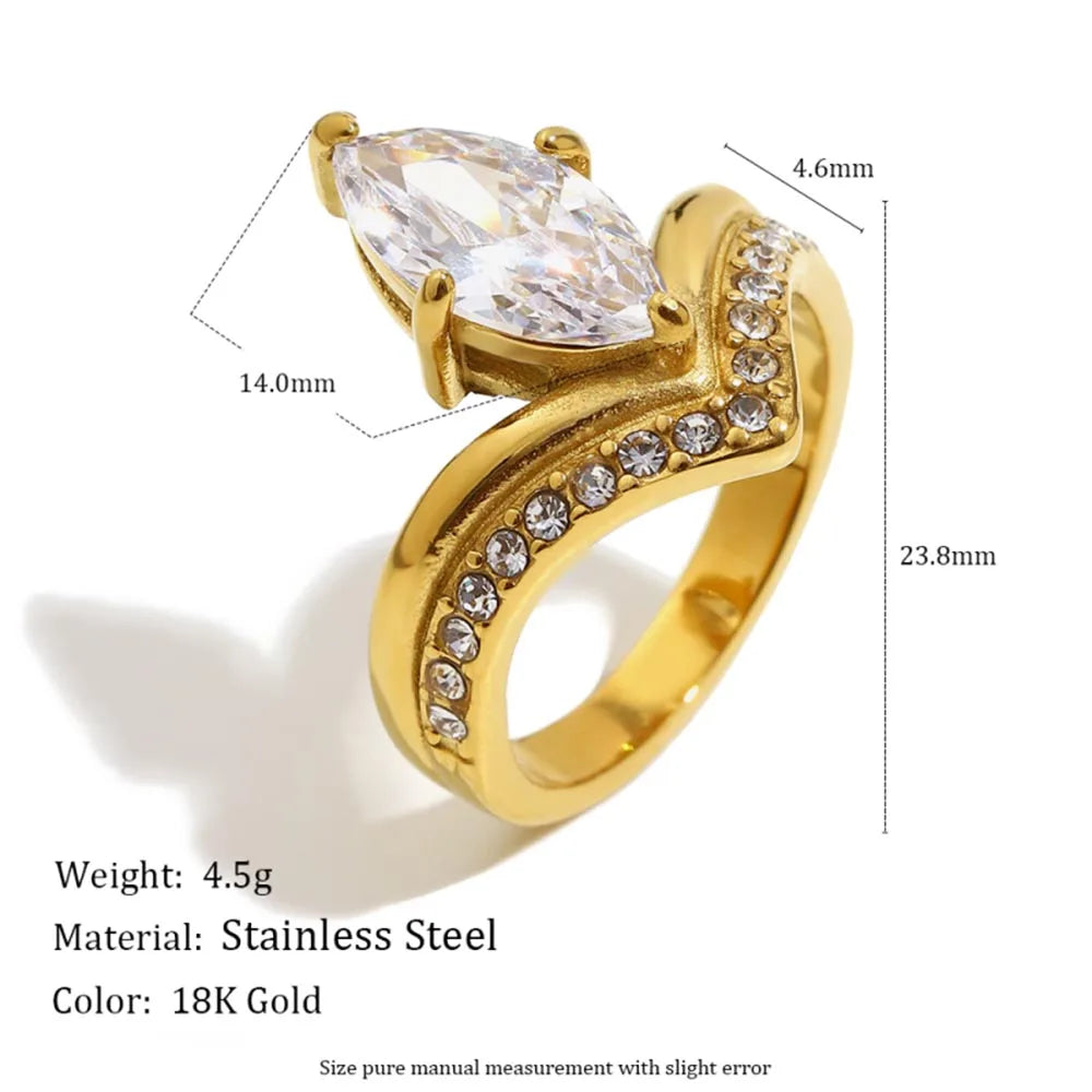 MamacitaSlay 316L Stainless Steel CZ Solitaire Stackable Ring 18K Gold Plated Waterproof Jewelry For Women Elegant Daily Wear