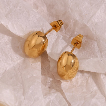 MamacitaSlay 316L Stainless Steel Puffy Bean Stud Earrings 18K Gold Plated Waterproof Jewelry For Women Minimalist Daily Wear