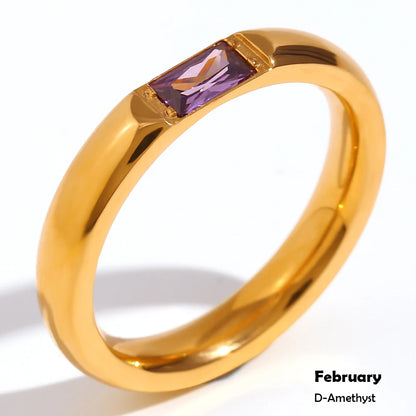 MamacitaSlay 316L Stainless Steel Zircon Birthstone Ring Party Simple Waterproof Jewelry Classic Gift Women's High Quality Ring