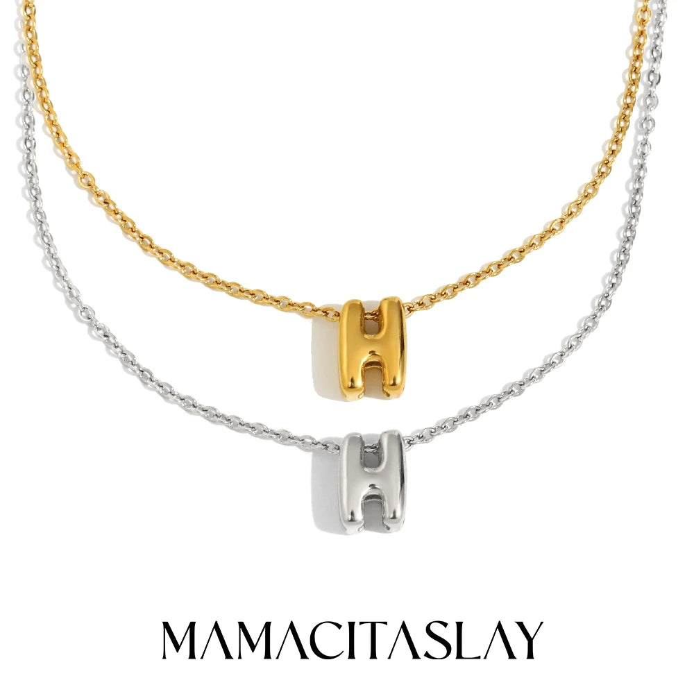 MamacitaSlay 316L Stainless Steel Letter Pendant Necklace Waterproof 18K Gold Plated Neck Jewelry Women's Minimalist Necklace