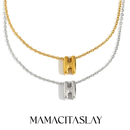 MamacitaSlay 316L Stainless Steel Letter Pendant Necklace Waterproof 18K Gold Plated Neck Jewelry Women's Minimalist Necklace