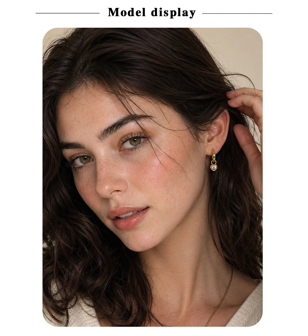 MamacitaSlay 316L Stainless Steel Heart Zircon Hoop Earrings 18K Gold Plated Waterproof Jewelry For Women Daily Party Retro Gift