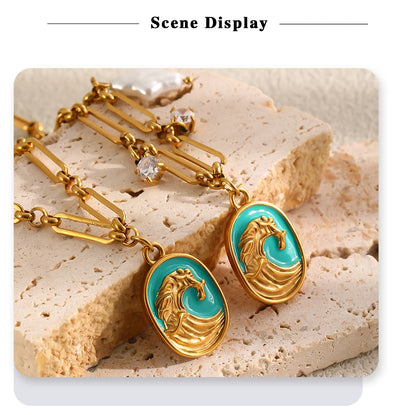 MamacitaSlay 316L Stainless Steel Baroque Pearl Enamel Pendant Bracelet Necklace 18K Gold Plated Waterproof Jewelry For Women