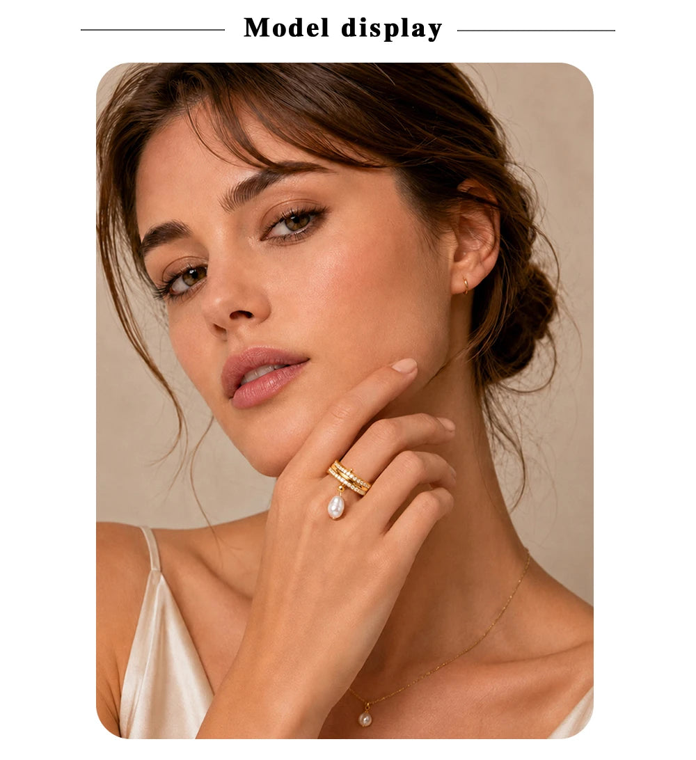 MamacitaSlay 316L Stainless Steel Baroque Pearl Zircon Ring 18K Gold Plated Waterproof Casual Statement Jewelry For Women Gift