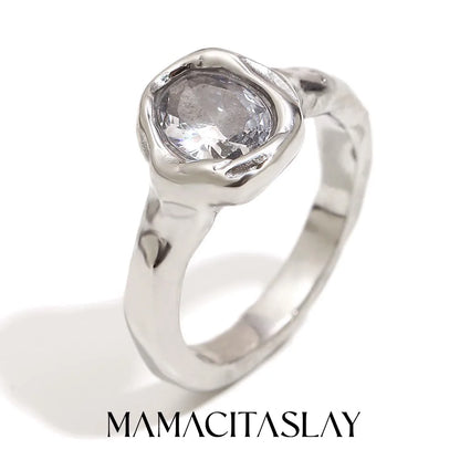 MamacitaSlay 316L Stainless Steel CZ Solitaire Stackable Ring 18K Gold Plated Waterproof Jewelry For Women Elegant Daily Wear