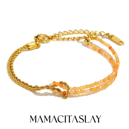 MamacitaSlay 316L Stainless Steel Natural Stone Handmade Asymmetric Bracelet Party Waterproof Jewelry Women's Charm Bracelet