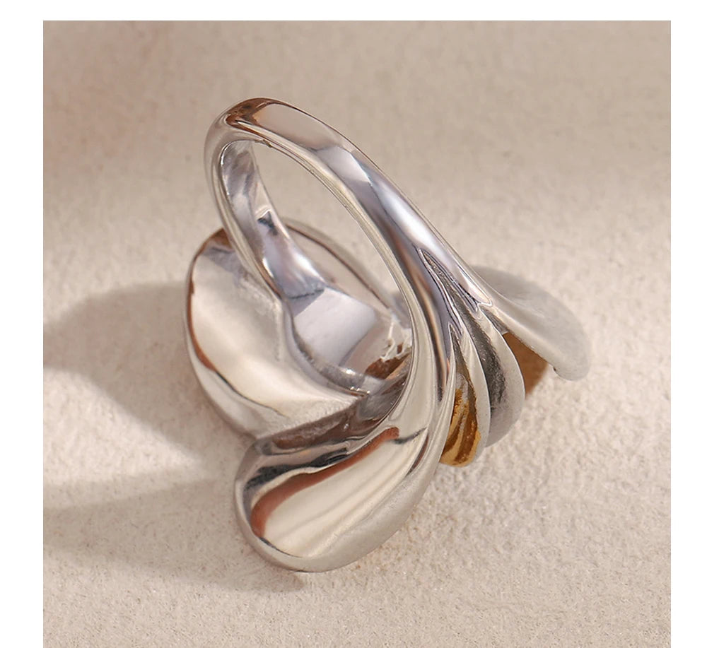 MamacitaSlay 316L Stainless Steel Two Tone Petal Ring Party Waterproof Jewelry Women's Elegant 18K Gold Plated Ring Gift 2025