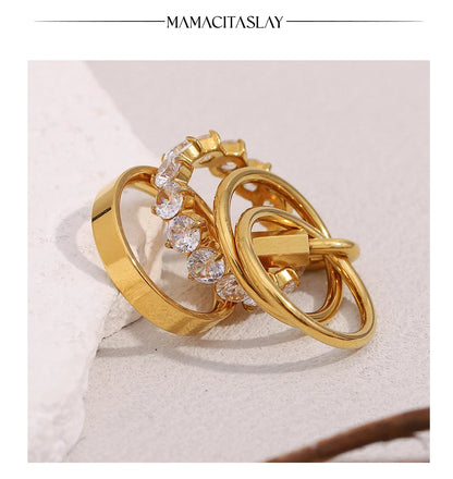 MamacitaSlay Creative 316L Stainless Steel Zircon Multilayer Ring Party Waterproof Jewelry Women's Charm Ring High Quality Gift