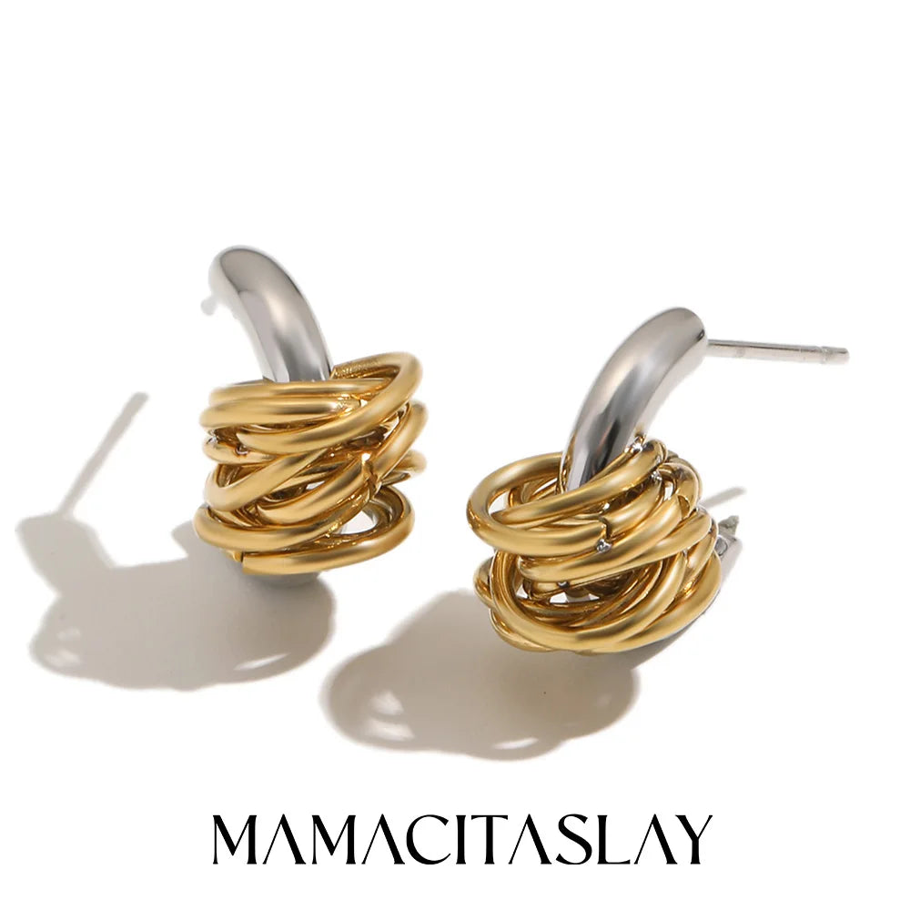 MamacitaSlay 316L Stainless Steel Mixed Color Knot Stud Earrings 18K Gold Plated Waterproof Jewelry For Women Unique Earrings