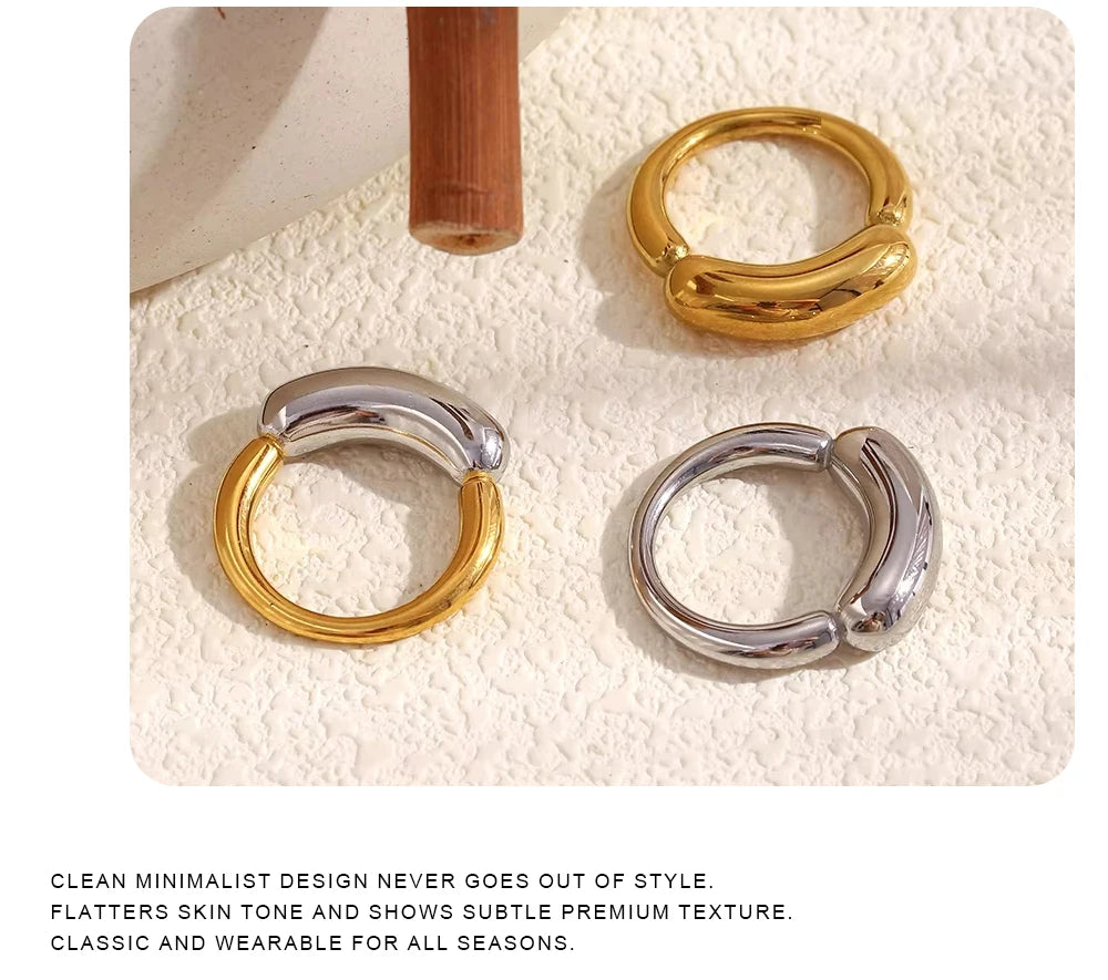 MamacitaSlay 316L Stainless Steel Mixed Color Line Smile Ring 18K Gold Plated Waterproof Jewelry For Women Trendy Daily Wear