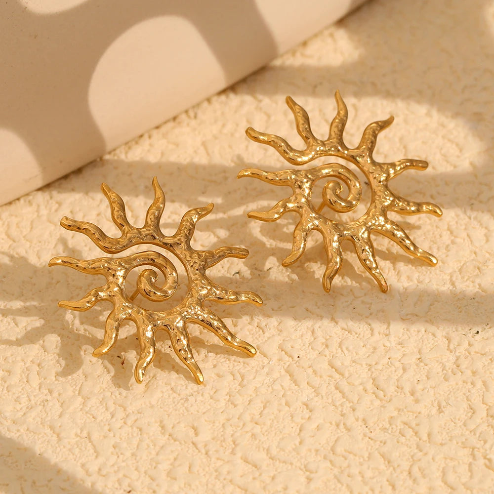 MamacitaSlay Sun Flower Stud Earrings18K Gold Plated Stainless Steel Waterproof Jewelry 2025 New Trendy Party Women's Charm Gift