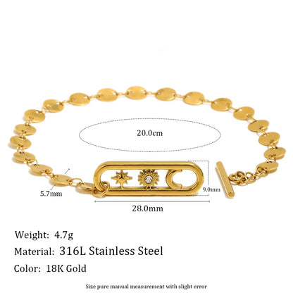 MamacitaSlay 316L Stainless Steel Celestial Sun Moon Star OT Chain Bracelet 18K Gold Plated Waterproof Jewelry For Women Gift