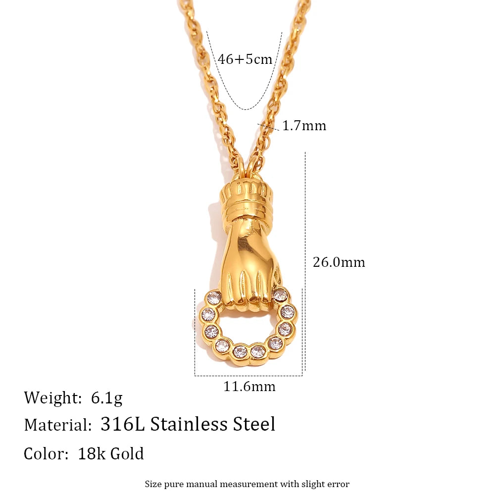 MamacitaSlay 316L Stainless Steel Hand Holding CZ Pendant Necklace 18K Gold Plated Waterproof Jewelry For Women Unique Gift
