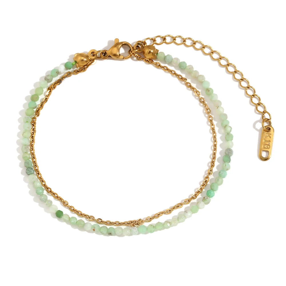 Mamacitaslay 316L Stainless Steel Natural Stone Beaded Thin Chain Bracelet Anklet Waterproof Everyday Jewelry For Women Gift