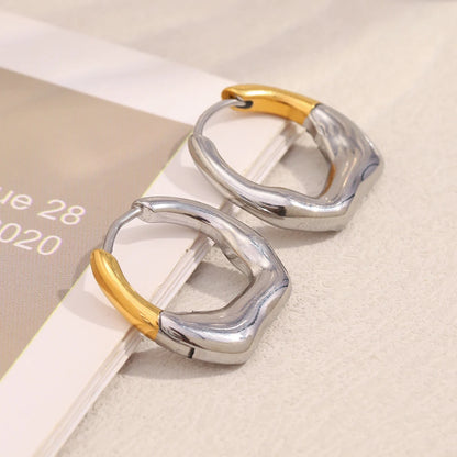 MamacitaSlay 316L Stainless Steel Double Color Irregular Hoop Earrings Party Waterproof Jewelry Women's 18K Gold Plated Earrings