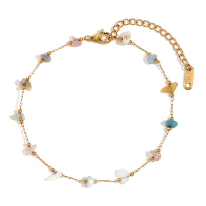 MamacitaSlay Summer Beach Waterproof Irregular Natural Stone Freshwater Pearl Anklets Stainless steel jewelry woman Gift