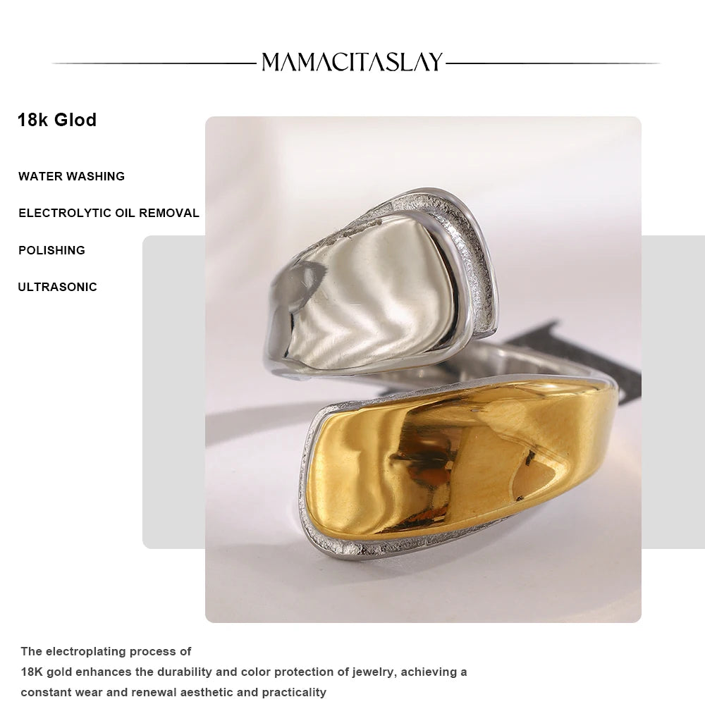 MamacitaSlay 316L Stainless Steel Two Tone Asymmetric Opening Ring Party Waterproof Jewelry Women's Unique Cool Creative Gift