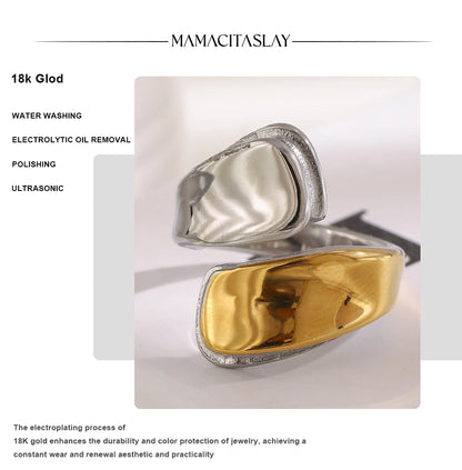 MamacitaSlay 316L Stainless Steel Two Tone Asymmetric Opening Ring Party Waterproof Jewelry Women's Unique Cool Creative Gift
