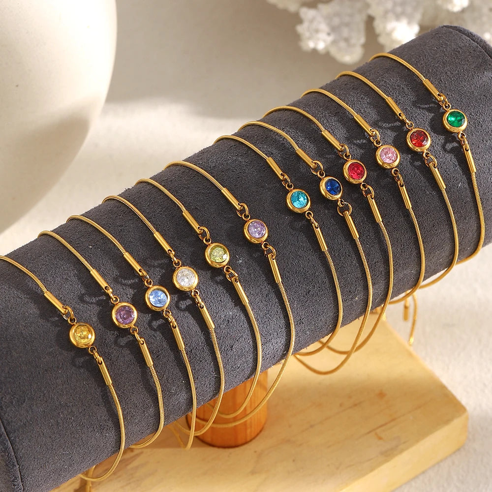 MamacitaSlay 316L Stainless Steel Zircon December Birthstone Adjustable Bracelet Waterproof Wrist Jewelry Women's Charm Bracelet