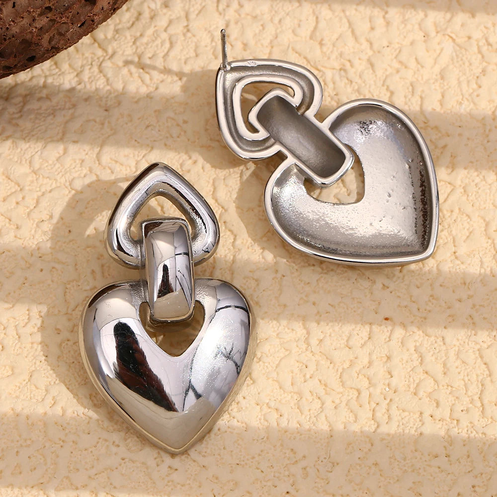 MamacitaSlay 18K Gold Plated Stainless Steel Heart Shaped Earrings Party Waterproof Jewelry Women's Charm Statement Earrings