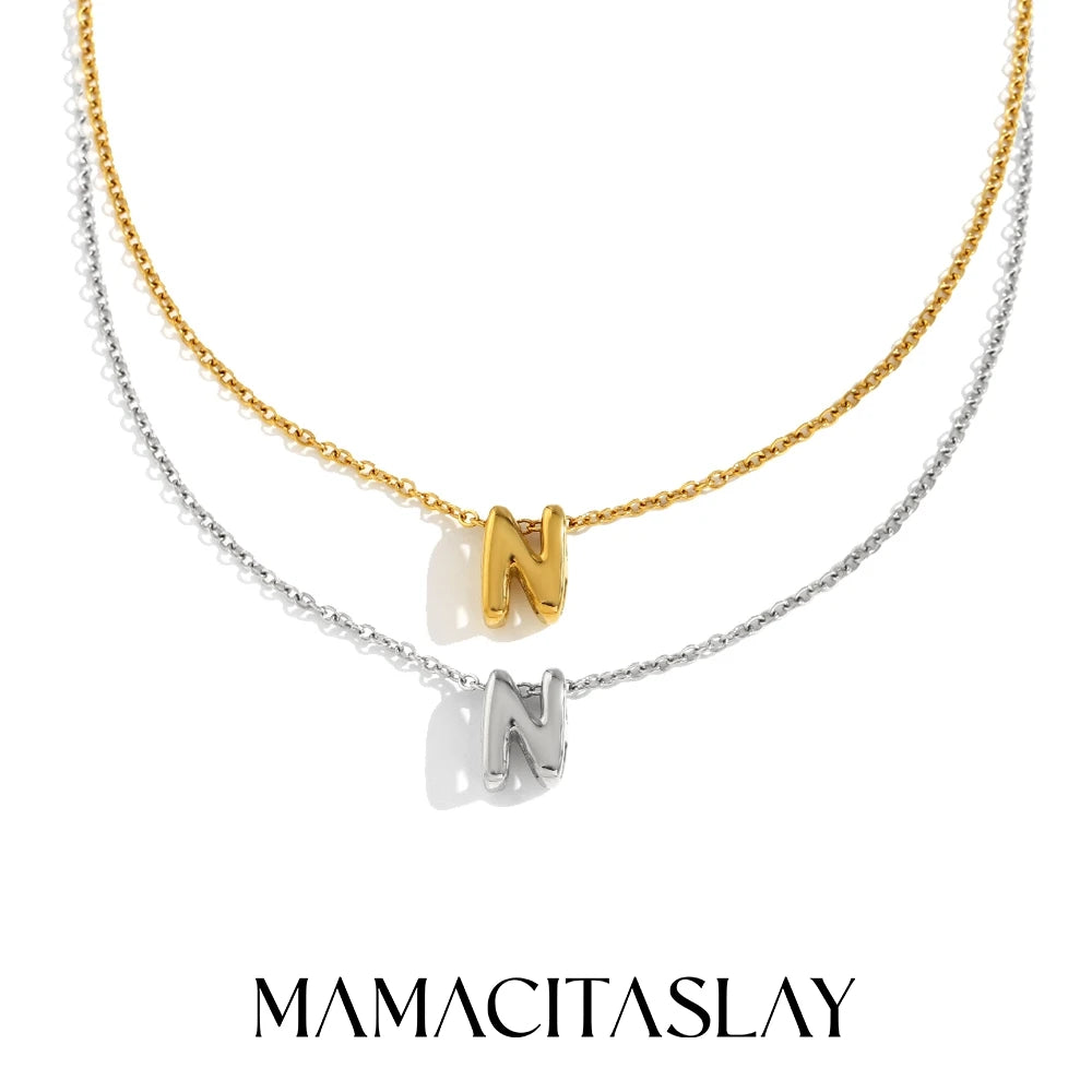 MamacitaSlay 316L Stainless Steel Letter Pendant Necklace Waterproof 18K Gold Plated Neck Jewelry Women's Minimalist Necklace