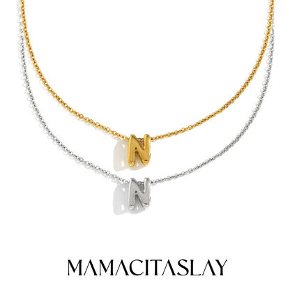 MamacitaSlay 316L Stainless Steel Letter Pendant Necklace Waterproof 18K Gold Plated Neck Jewelry Women's Minimalist Necklace