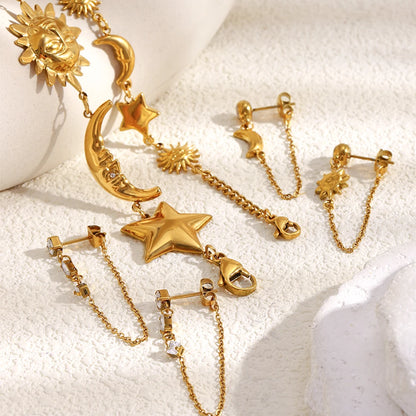 MamacitaSlay 316L Stainless Steel Sun Moon Star Bracelet Earrings Waterproof 18K Gold Plated Jewelry Creative Accessories Gift