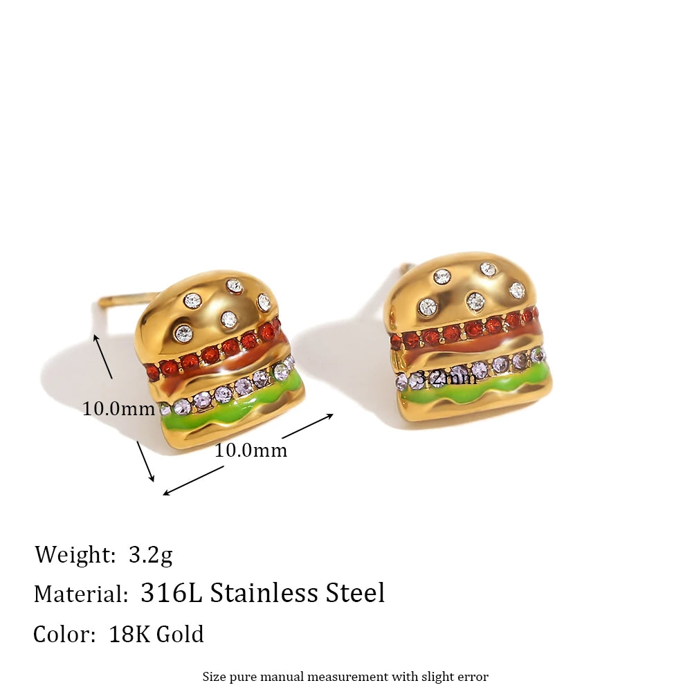 MamacitaSlay Sweet colorful enamel sandwich pizza ice cream sparkling Women's earrings gold plated Jewelry Woman accesories