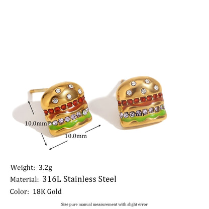 MamacitaSlay Sweet colorful enamel sandwich pizza ice cream sparkling Women's earrings gold plated Jewelry Woman accesories