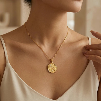 MamacitaSlay 316L Stainless Steel Zircon Celestial Sun Moon Star Pendant Necklace 18K Gold Plated Waterproof Jewelry For Women