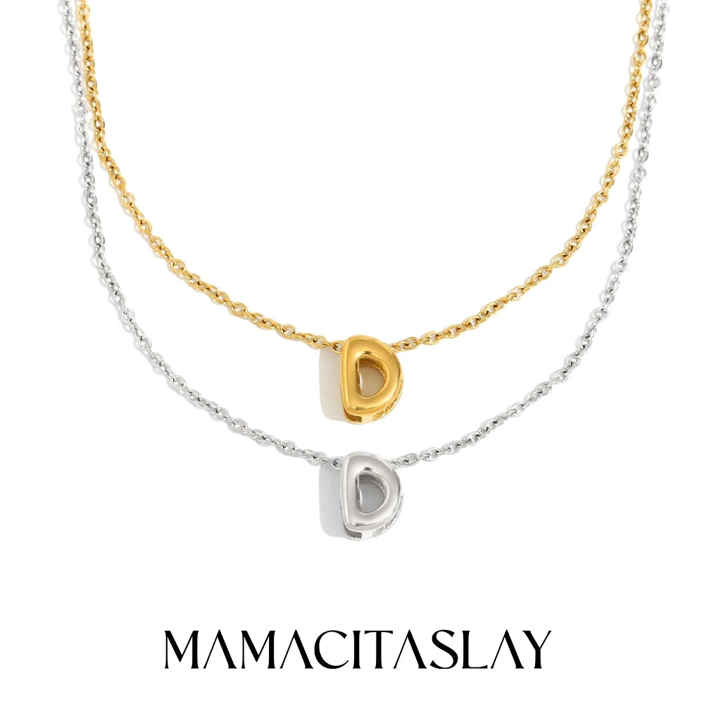 MamacitaSlay 316L Stainless Steel Letter Pendant Necklace Waterproof 18K Gold Plated Neck Jewelry Women's Minimalist Necklace