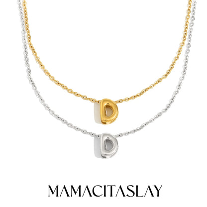 MamacitaSlay 316L Stainless Steel Letter Pendant Necklace Waterproof 18K Gold Plated Neck Jewelry Women's Minimalist Necklace