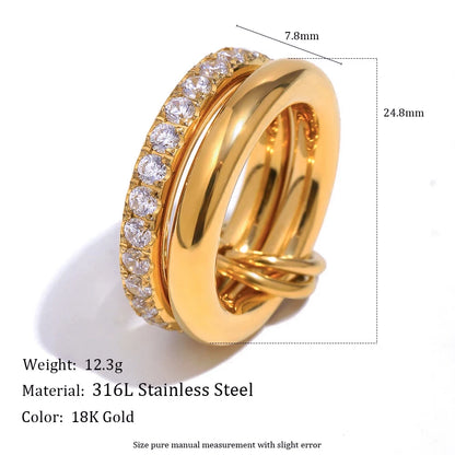 MamacitaSlay 316L Stainless Steel Baroque Pearl Zircon Ring 18K Gold Plated Waterproof Casual Statement Jewelry For Women Gift