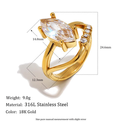 Mamacitaslay 316L Stainless Steel Pear Cut Zircon Geometric Ring 18K Gold Plated Waterproof Jewelry For Women Banquet Party Wear