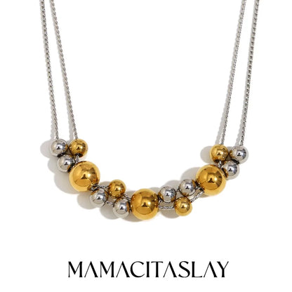 MamacitaSlay Stainless Steel Double Color Steel Ball Pendant Necklace Party Waterproof Jewelry Women's Charming Neck Jewelry