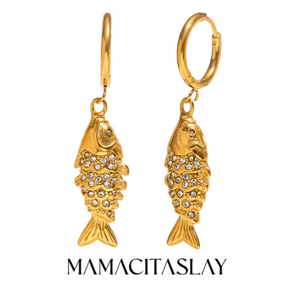 MamacitaSlay Wholesale Lucky Koi Drop Earrings Women Waterproof Gold Plated 316L Stainless Steel Women's Jewelry New In Earrings