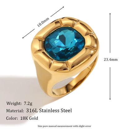 MamacitaSlay 18K Gold Plated Stainless Steel Rounded Square Zircon Necklace Earring Ring Women's Fashionable Waterproof Jewelry