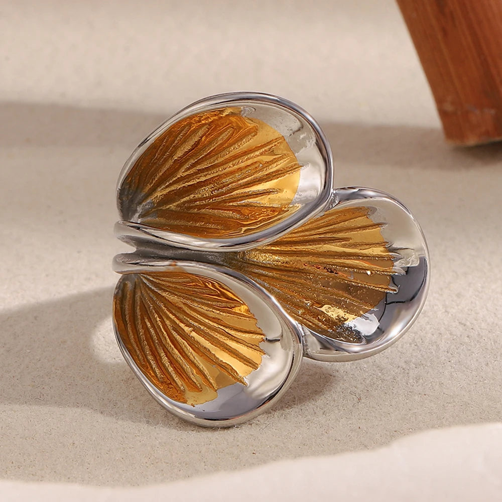 MamacitaSlay 316L Stainless Steel Two Tone Petal Ring Party Waterproof Jewelry Women's Elegant 18K Gold Plated Ring Gift 2025