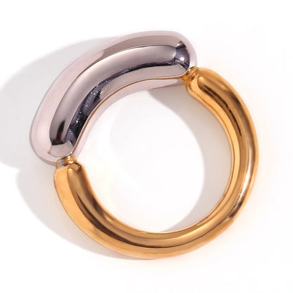 MamacitaSlay 316L Stainless Steel Mixed Color Line Smile Ring 18K Gold Plated Waterproof Jewelry For Women Trendy Daily Wear