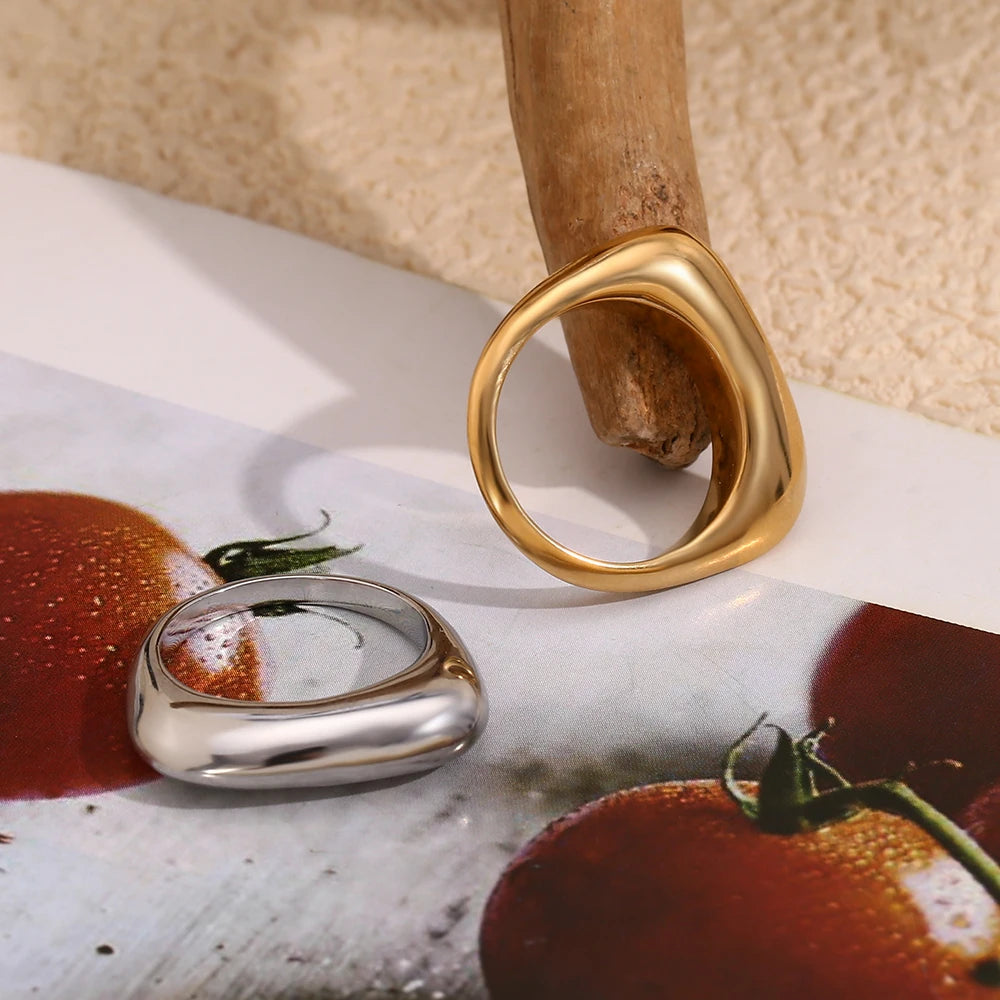 MamacitaSlay Classic 316L Stainless Steel Flat Stick Ring Waterproof 18K Gold Plated Jewelry 2025 Creative Women's Elegant Gift