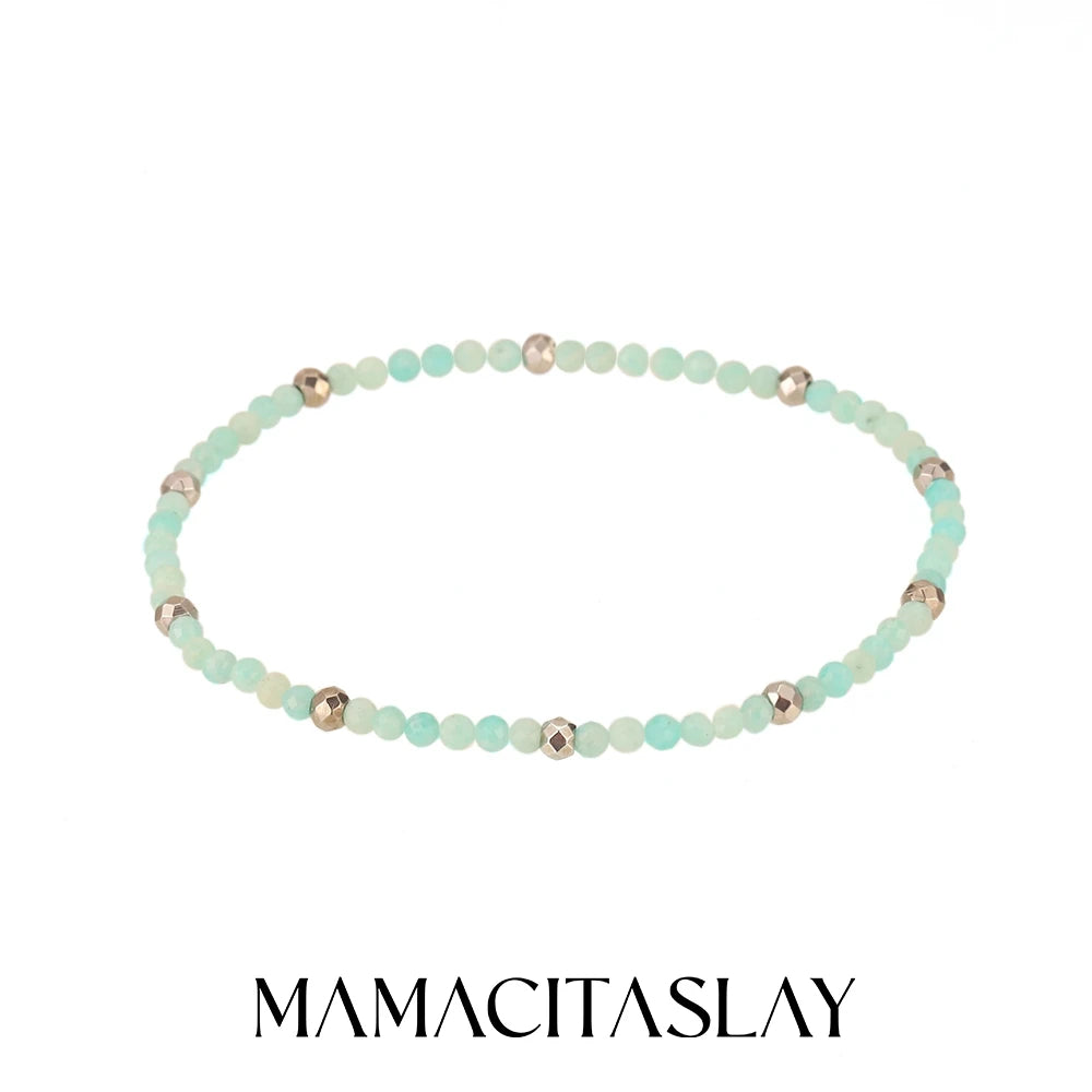 MamacitaSlay 316L Stainless Steel Natural Stone Necklace Elastic Rope Bracelet Handmade Waterproof Jewelry Women's Classic Gift