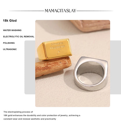 MamacitaSlay 316L Stainless Steel "Miracle Happens" Letter Ring Party Waterproof Jewelry Women's Classic Charm Ring 2025 Gift