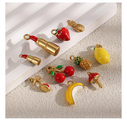 MamacitaSlay 316L Stainless Steel Fruit Enamel Charms 18K Gold Plated Waterproof Jewelry For DIY Bracelet Necklace Pendant Gifts