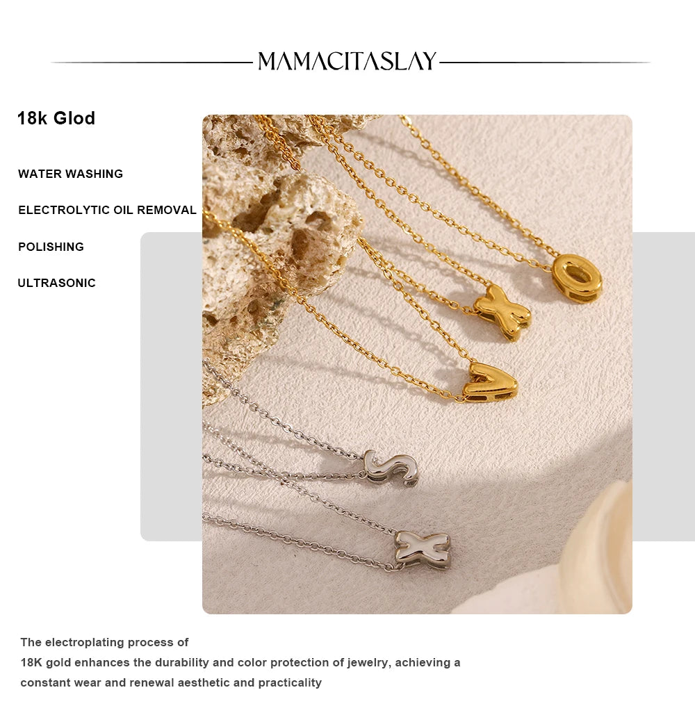 MamacitaSlay 316L Stainless Steel Letter Pendant Necklace Waterproof 18K Gold Plated Neck Jewelry Women's Minimalist Necklace