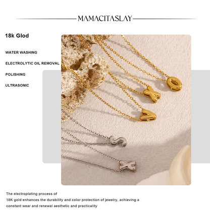 MamacitaSlay 316L Stainless Steel Letter Pendant Necklace Waterproof 18K Gold Plated Neck Jewelry Women's Minimalist Necklace