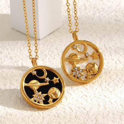 MamacitaSlay 316L Stainless Steel Shell Zircon Celestial Necklace Waterproof 18K Gold Plated Neck Jewelry Elegant Necklace Gifts