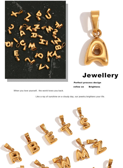 MamacitaSlay Stylish Mini Gold Plated Waterproof 26 Initial Letters Jewelry Pendants Diy Charms For Jewelry Making Dily Jewelry