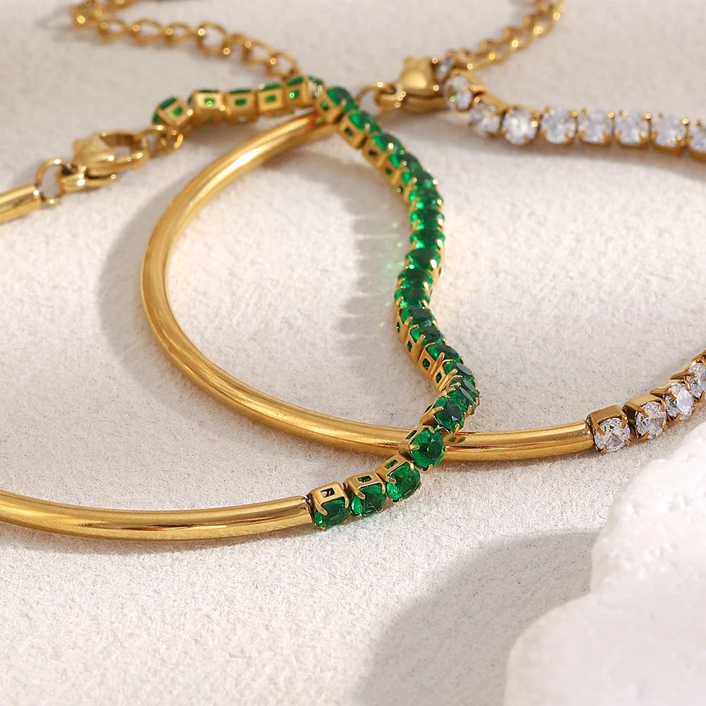 MamacitaSlay 316L Stainless Steel Zircon Asymmetric Bracelet Party Waterproof Jewelry Women's Creative Wrist Jewelry Bracelet